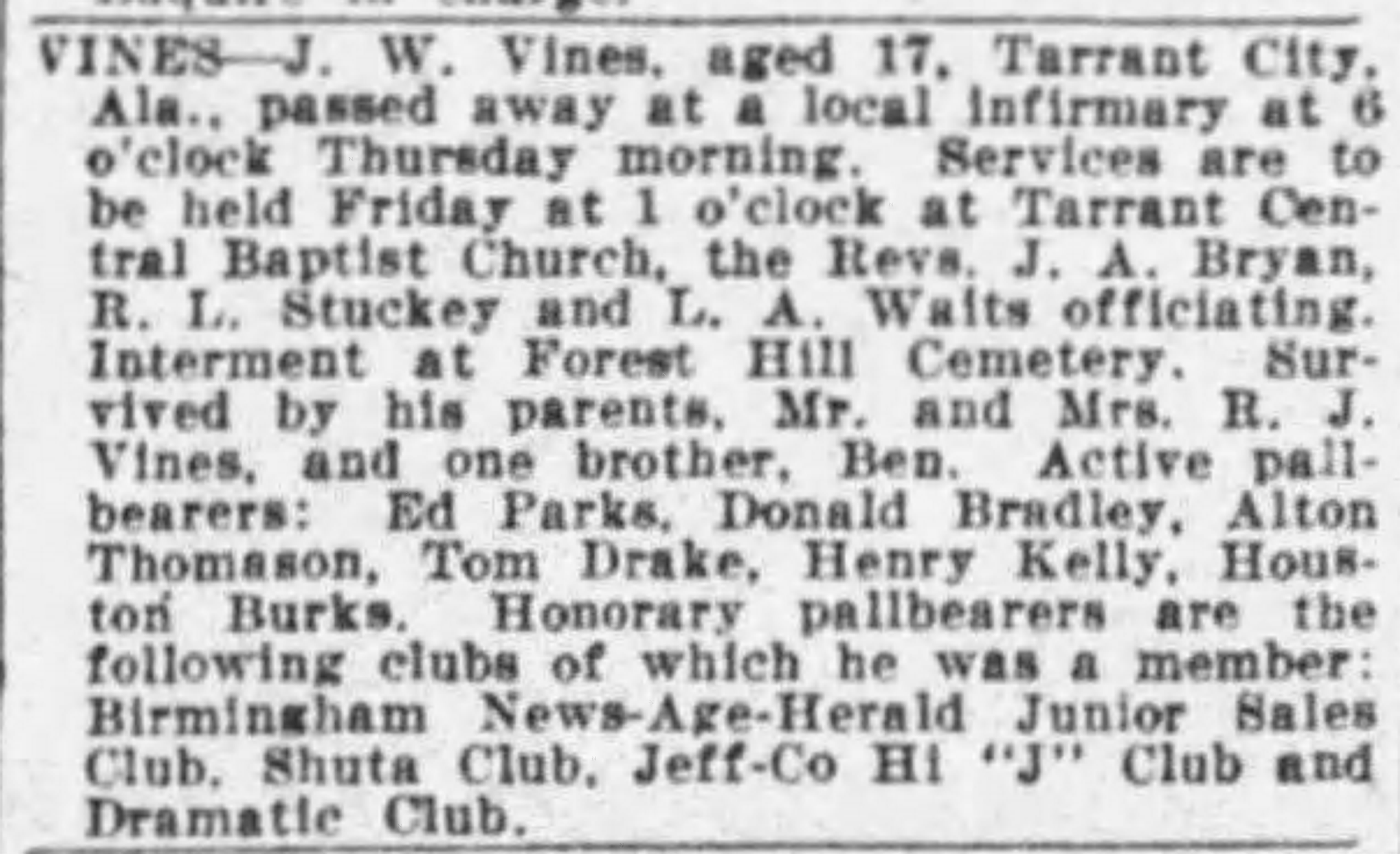 J.W. Vines obituary